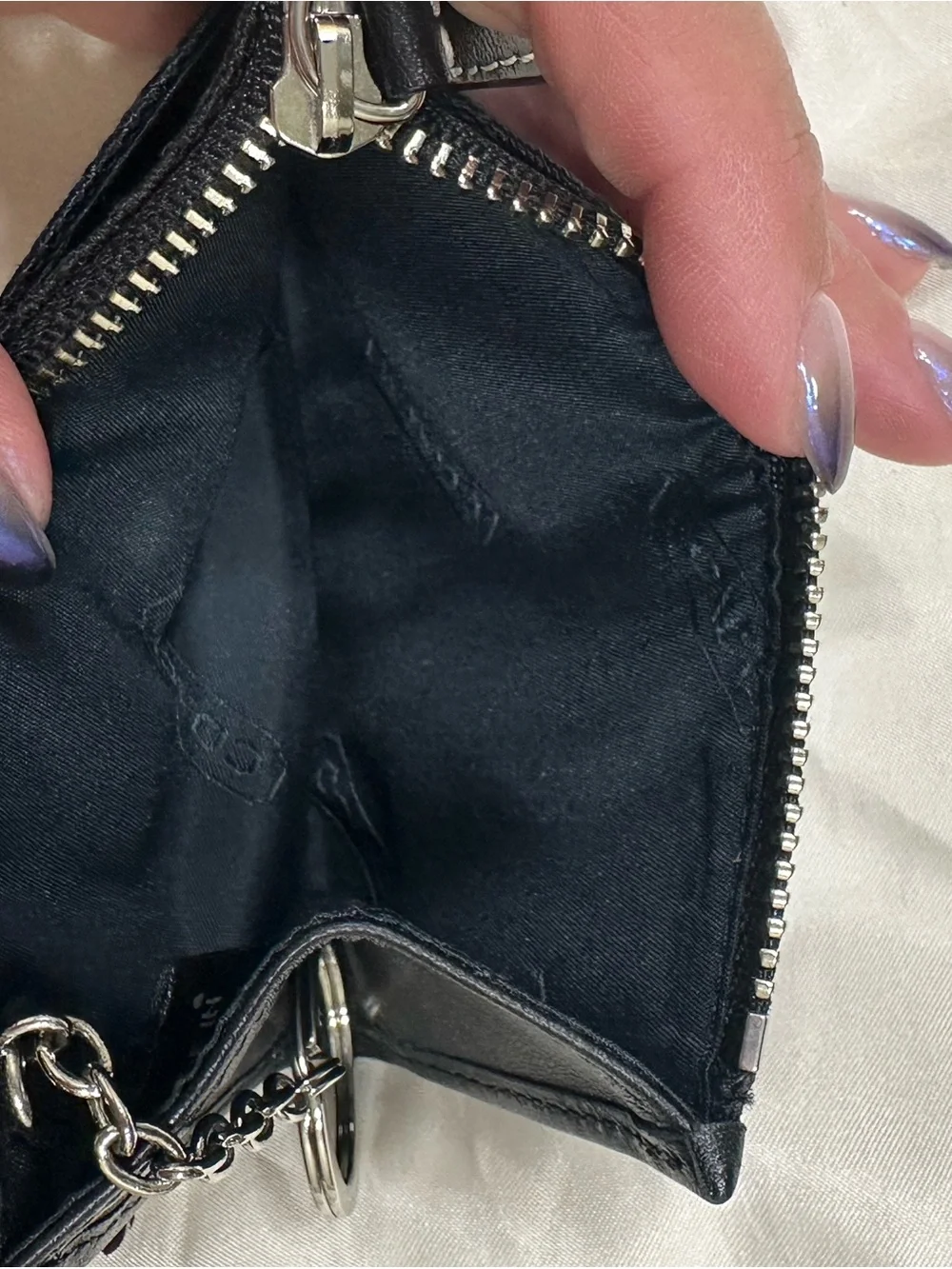 Coach Black Signature Zip Card Holder with Contrast Stitching